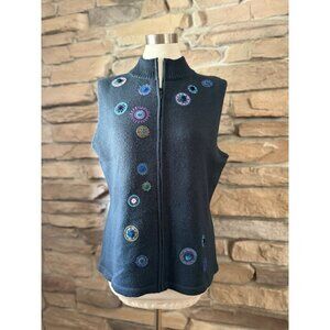 Coldwater Creek Teal Green Sweater Vest Sz L (14-16) Colorful Embellishments